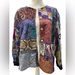 anu By natural Colorful Patchwork Tapestry Boho Jacket Women’s Size Large
